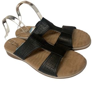 Easy Street Flat Sandal 11 M Surry Slides Black Faux Leather Round Open Toe